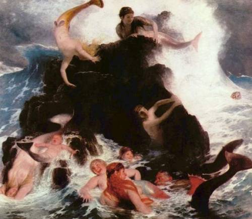 Mermaids at Play, 1886, Arnold BocklinMedium: oil,canvas