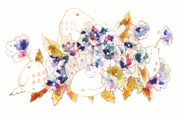 tofuvi:  mochi birds with hydrangea.