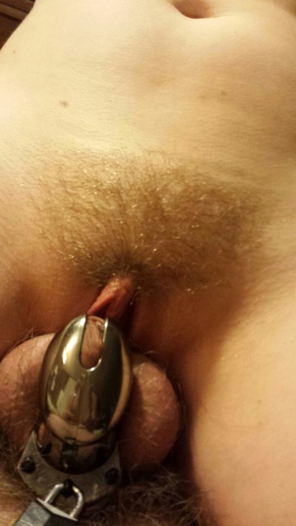 misscasskeyholder:  Teasing him as he pleases me the only way he can with his cock all locked up. ;)