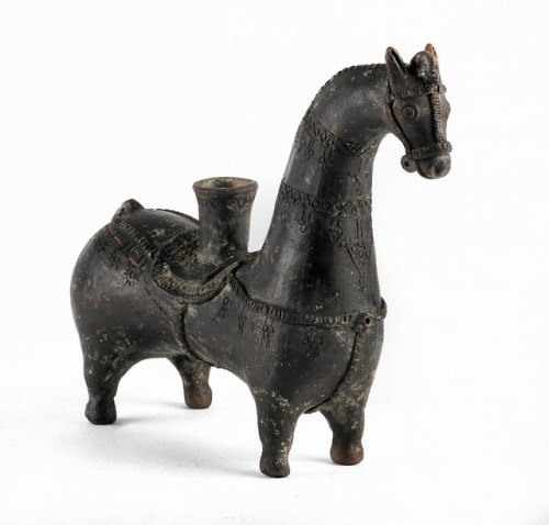 Black ceramic rhyton in the shape of a saddled horse (Amlash culture,Iran).