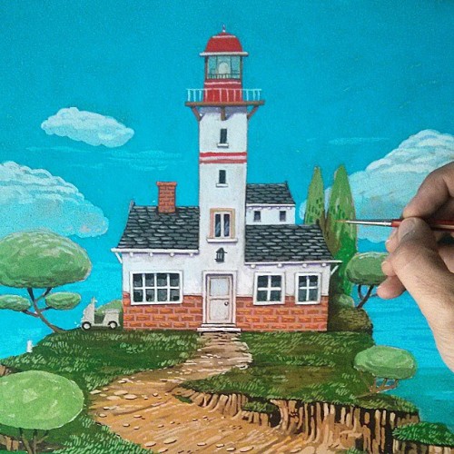 Light house / El Faro #wip #painting #art #brush #gouache #landscape #hand_painting #talens #illustr