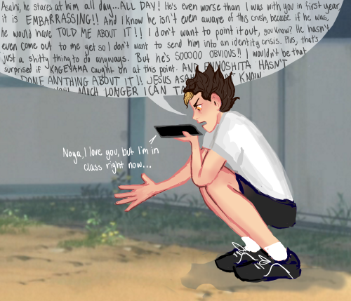 Nishinoya is DONE with the pining and is one wistful gaze away from locking Ennoshita and Tanaka in 