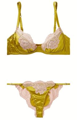 Martysimone:  Fleur Du Mal | James - Chartreuse Stretch-Silk Satin + Lace Set