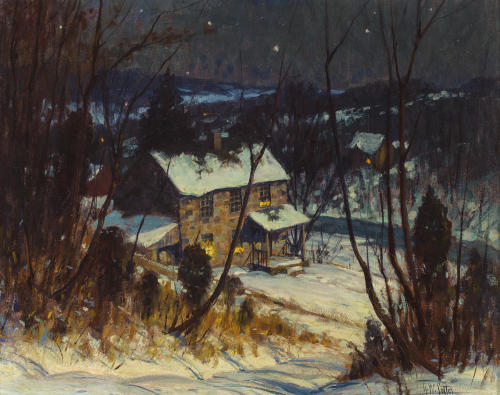 catonhottinroof:George William Sotter (1879-1953)   Bucks County, Riverside Nocturnal Winter Landsca