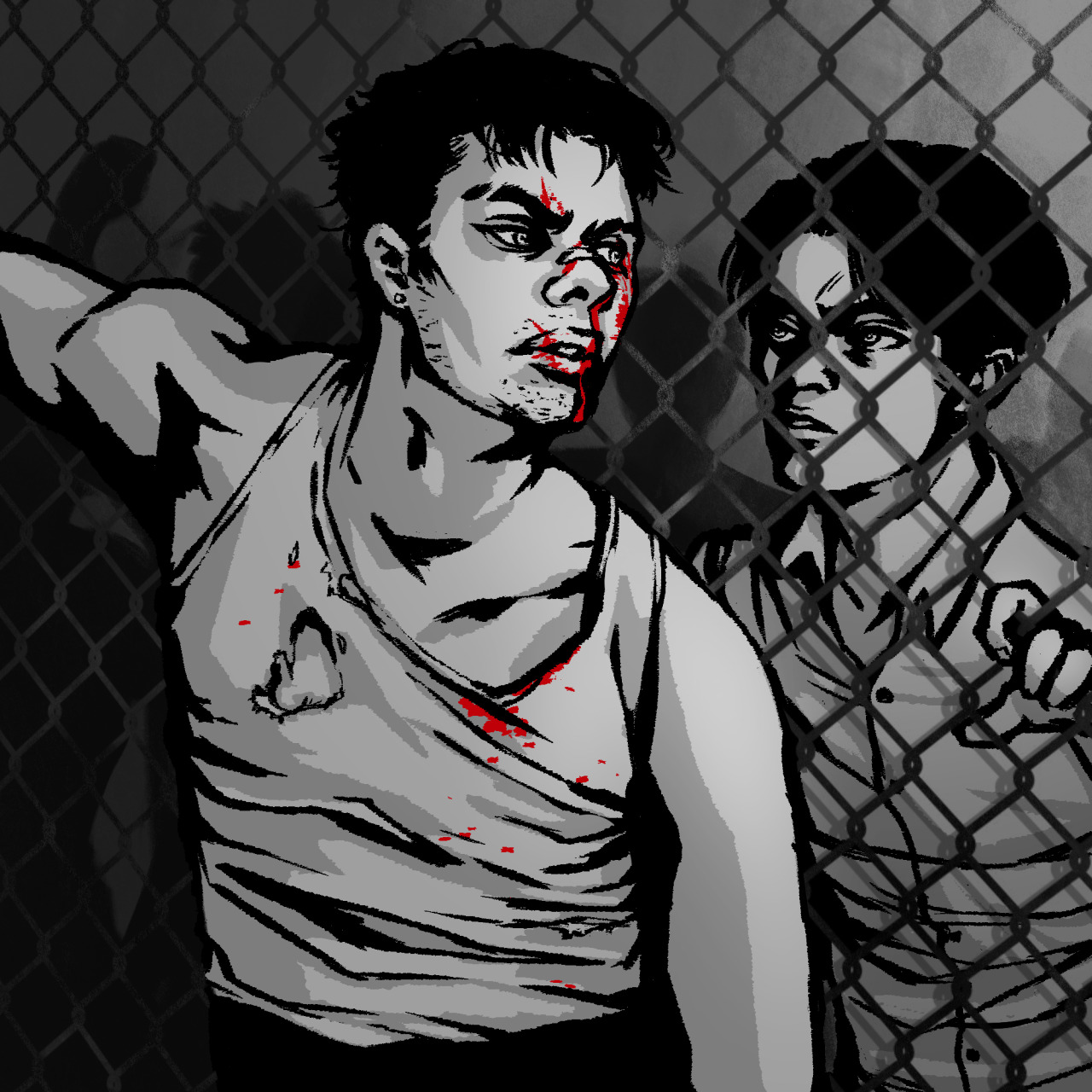 “I thought you said you were good at fighting? We’re going to lose our shot at Dragos if you can’t even make it past the first round.”“How’s’about you step in the cage and we’ll see how much better ya do against the 250 pound pit-fighter?”Adding to my No-Batman AU: shortly after Jason and Tim decide to start working together, they set their sights on taking down the minor East-end crimelord Dragos Ibanescu-- and the fastest way to get close to him is through his underground fight club. #jason todd#tim drake#jaytim #dc comics fanart  #no batman au  #i cant imagine jason being okay with fighting dogs so for the sake of this au ibanescu also runs human only fights