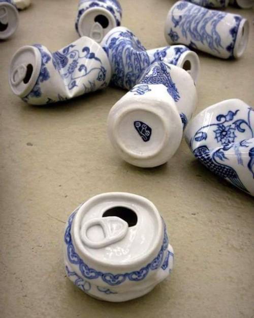 toysoldieralan: steampunktendencies: Smashed aluminum cans sculpted in porcelain to mimic Ming Dynas