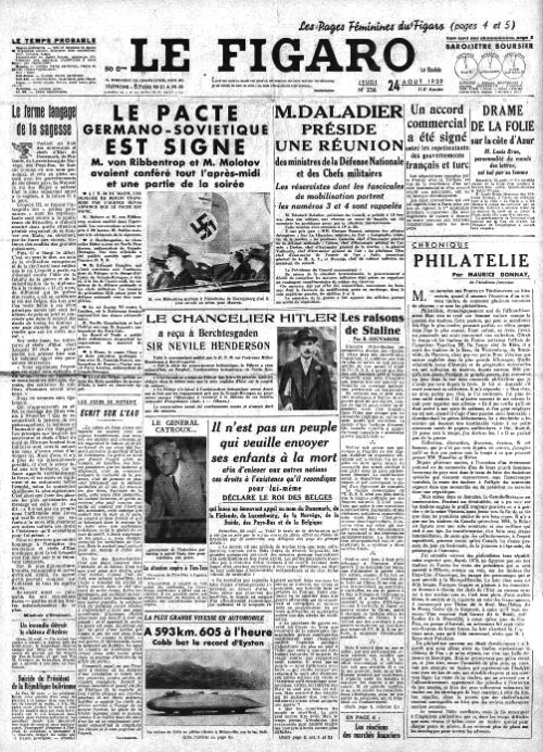 August, 1939: A front page of &lsquo;Le Figaro&rsquo;http://www.1972projects.blogspot.com