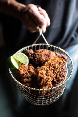 do-not-touch-my-food:  Almond Buttermilk Jamaican Fried Chicken with Rum-Pickled Pineapple Slaw