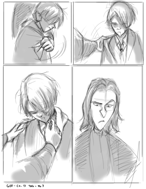 GOF chapter 13 - aftermath with Mad-Eye, Snape and Dracono dialogue because I was practicing storybo