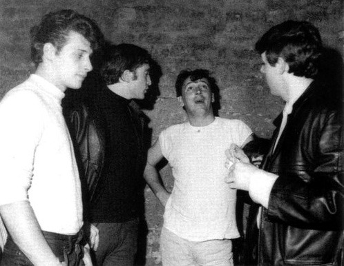 all-about-history:July 1, 1962Beatles Pete Best, John Lennon and Paul McCartney with Gene Vincent at