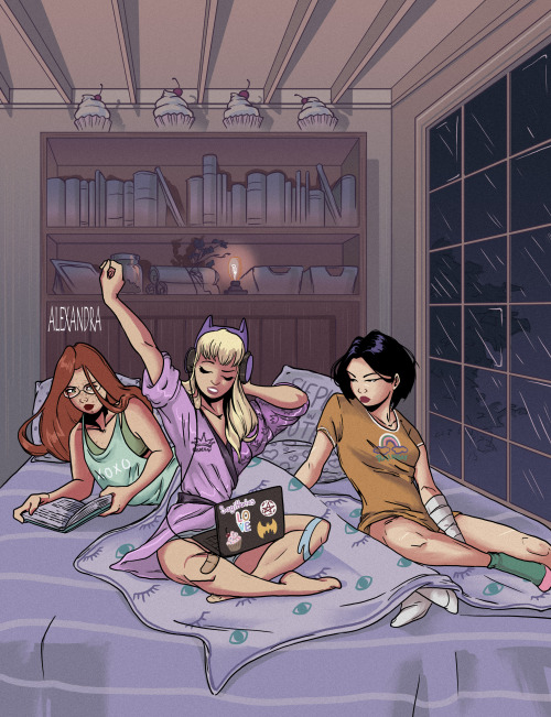 ghostpainters:The Batgirls have a girl’s night in at Stephanie’s house. They’re co