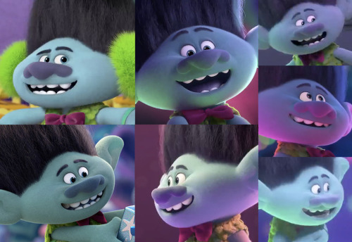 In Trolls Holiday, he was learning how to smile…In Holiday In Harmony, he never stops smiling