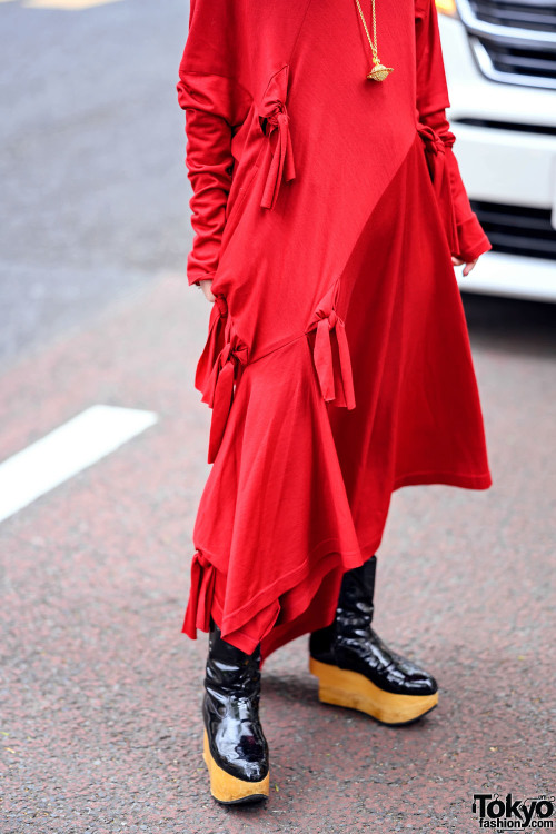 Japanese artist Miyu on the street in Harajuku wearing a ribbon dress by Japanese fashion brand LIMI