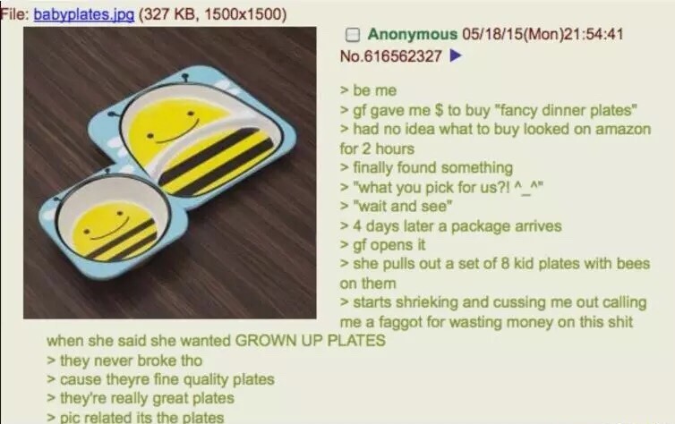 wintercoffin:  justgreentextthings:  Green Text Story no. 172: “Grown Up Plates”