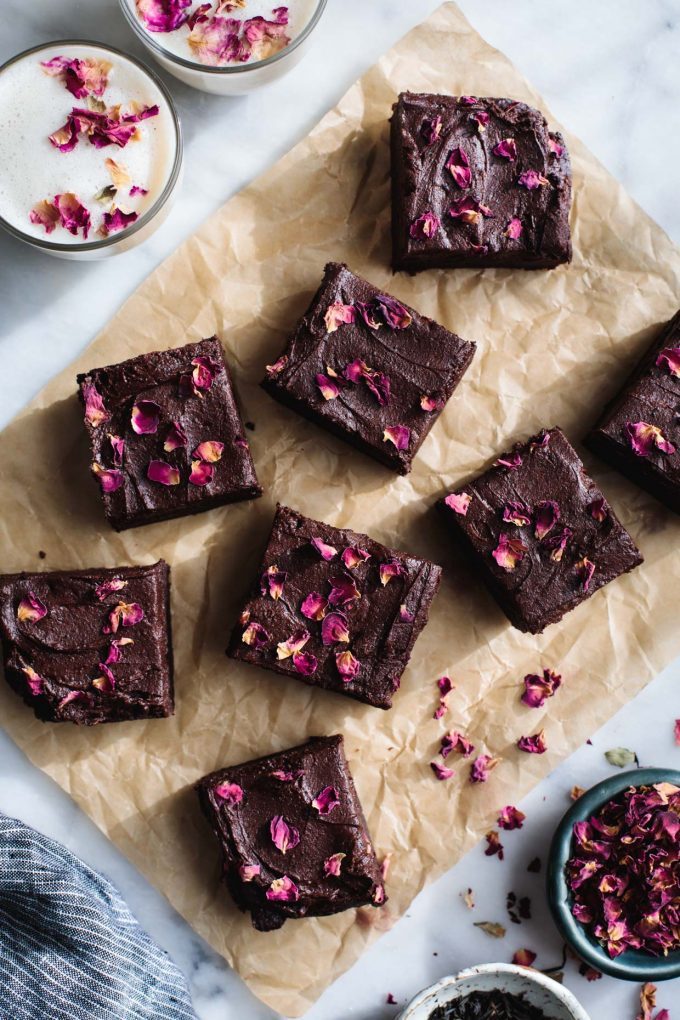 sweetoothgirl: Frosted Earl Grey Brownies with Rose Petals