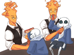 saturnwonder: crescentdf: Feed a fire man and feed a skeleton (ﾟ∀。) Wha- What are they watching to get those reactions? xDD Sans just looks like a deer in headlights!! 