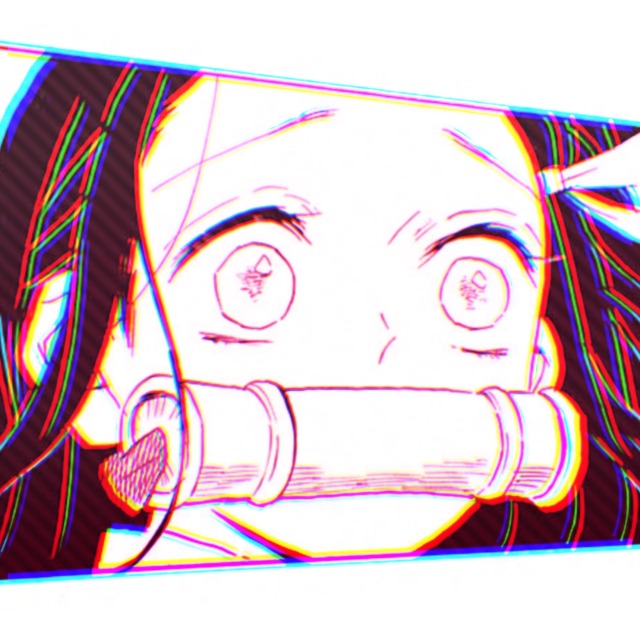 a manga icon of nezuko from demon slayer. it has a pink overlay. she looks to the left past the viewer with a slightly surprised expression. the composition frames her face.