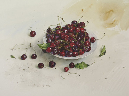 huariqueje: Cherrie   -    Atanas Matsoureff, 2006 Bulgarian,b.1975- Watercolor, 32 x 42 cm.