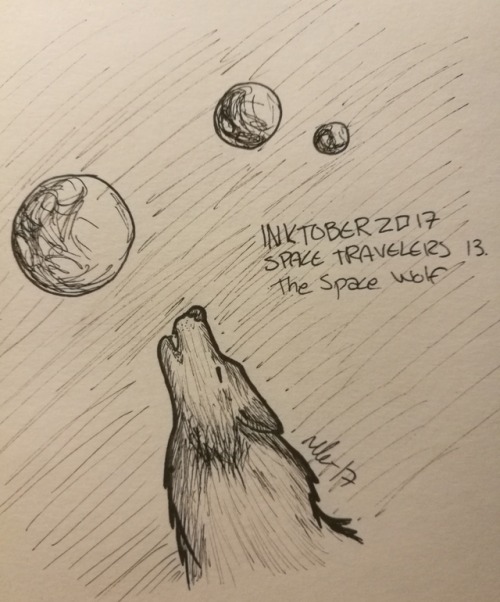  Inktober Day 13 - Space Travelers: The Space Wolf. The wolf of three moons.