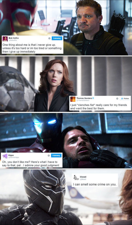 livebloggingmydescentintomadness:tweet meme special edition: captain america: civil war