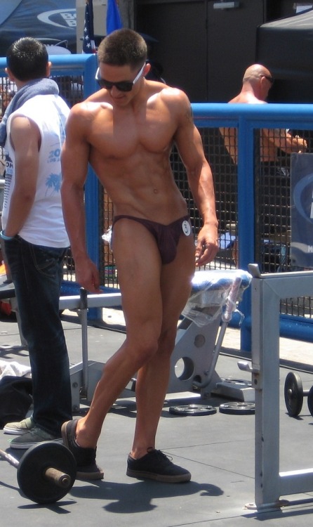 insidethelockerroom:  Purple posing trunks.