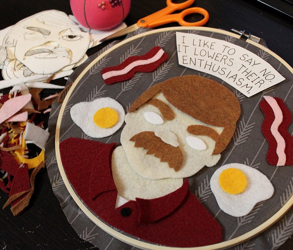 loveandasandwich:Swanson in progress 🥓 🍳 ✂️  Lol