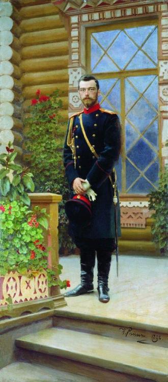 artist-repin: Portrait of Emperor Nicholas II on the porch, 1896, Ilya Repin