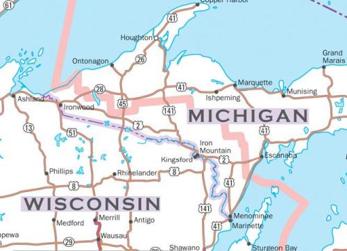 mapsontheweb: The strange delimitation of Central Time Zone and Eastern Time Zone in Michigan. From