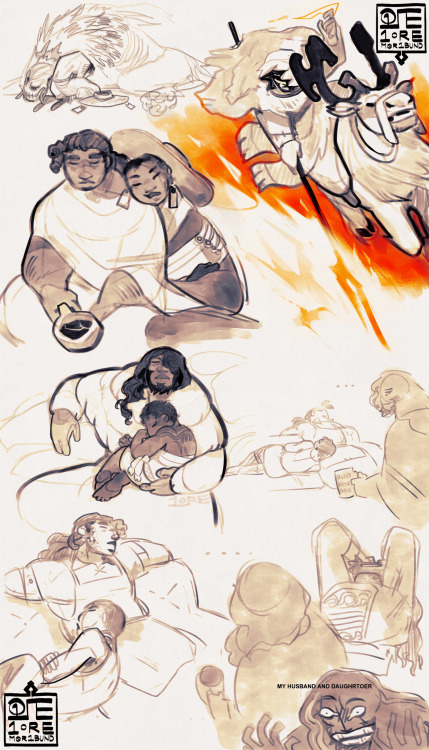 [Image: A sketch page of Rayet (Warden of the Free Companies), Ashe (The White Ghost i.e. Area Fathe