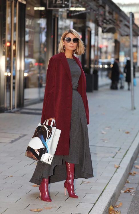 Gitta Banko in Elisabetta Franchi bootsCoat : Harris Wharf Dress : Dsquared 2Bag : Acne Studios 