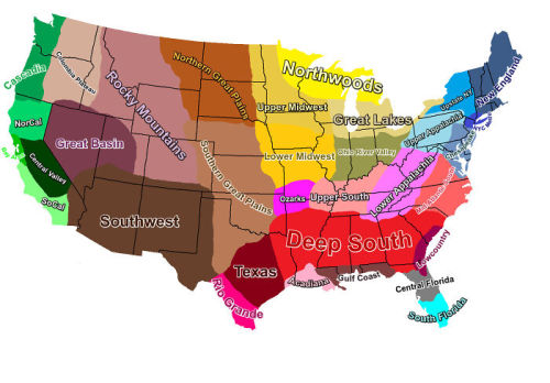 fabulesque:theoneandonlydeadrobin:weirdfact:



USA Cultural Regions Map




This is super cool 


For non-Americans: this is actually accurate and reflects how Americans understand ourselves and regional identities. These aren’t official labels, but they’re not totally made up either.
While I can’t evaluate everywhere on this map I can say for where I live without getting specific its very accurate. So take that as you will. #culture#united states#map