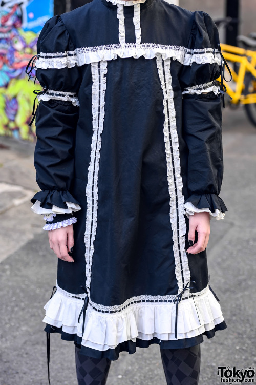 Daiki and Leo on the street in Harajuku wearing gothic Japanese styles including a handmade dress an