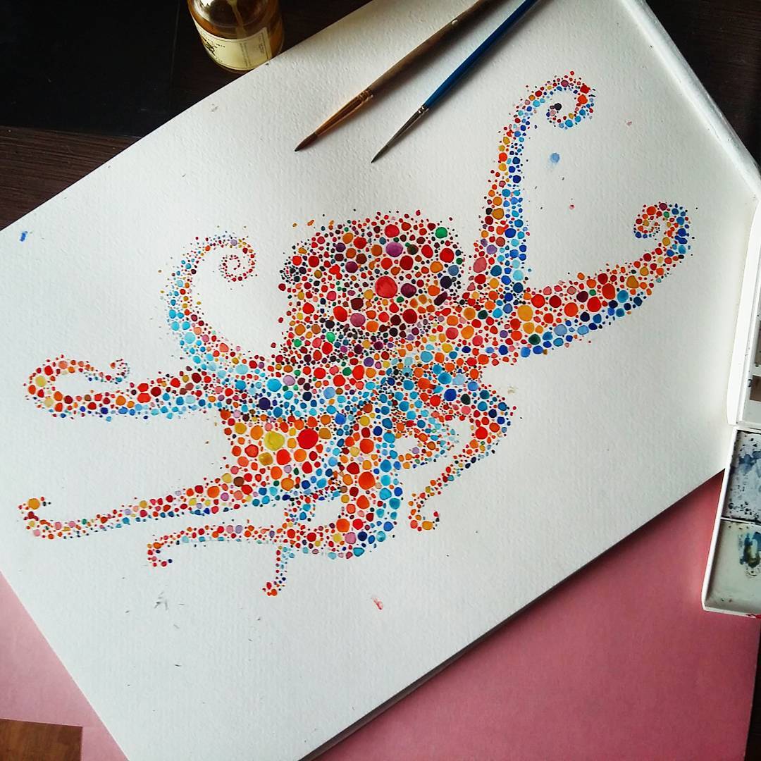 culturenlifestyle:  Rainbow Studded Animal Paintings Made With Dots by Ana Enshina