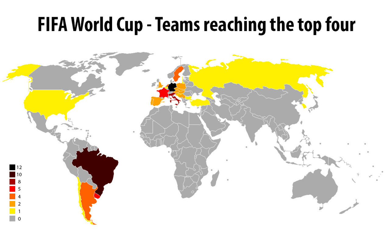 FIFA World Cup - Teams reaching the top four ...