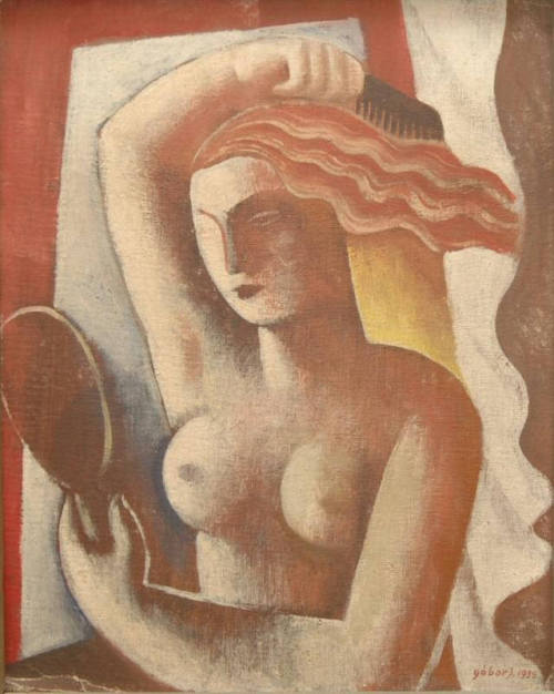 art-mirrors-art:Jenő Gábor - Combing Nude (c.1950)