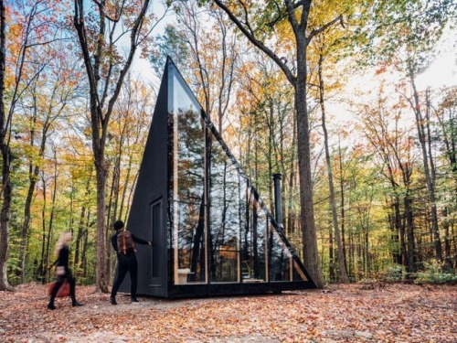 goodwoodwould:  Good wood - afraid it’s another tiny house / modern cabin for you but I love these things… prototype ‘A45’, is the first in a series of tiny homes by BIG architects for prefab housing start-up. This one can be found in upstate