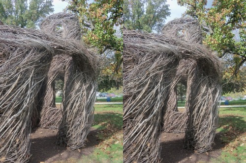“Stickwork” art by Patrick Dougherty at Wilson College Cross your eyes a little to see t