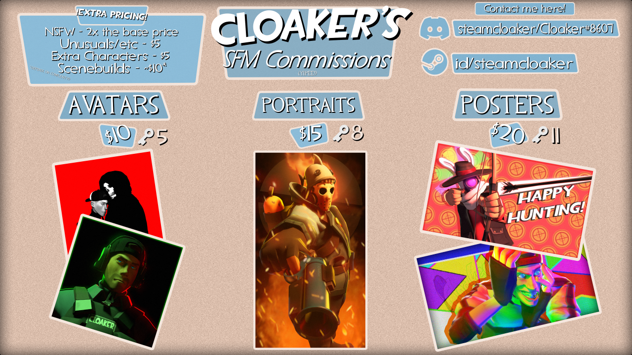 I'm doing Garry's mod Team Fortress 2 related artwork commissions