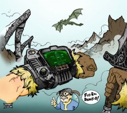 dorkly:  Skyrim Pipboy 3000 Dragon shouting….dragon