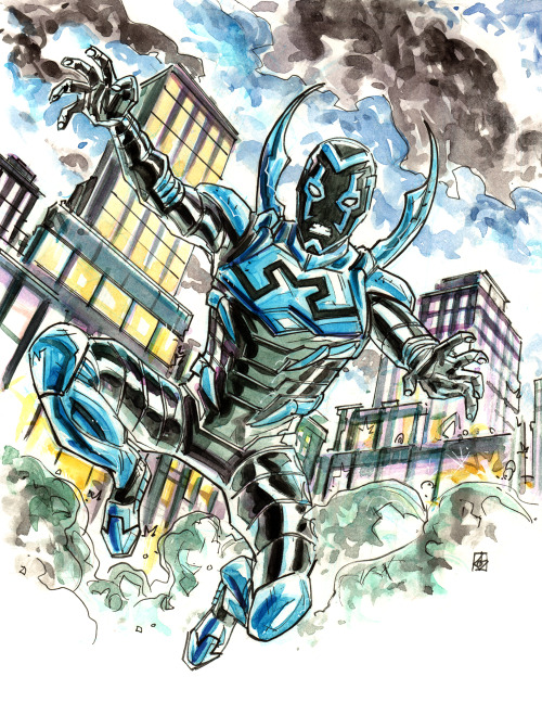 deankotz:Blue Beetle sketch.  Ink and watercolor.  9″x12″