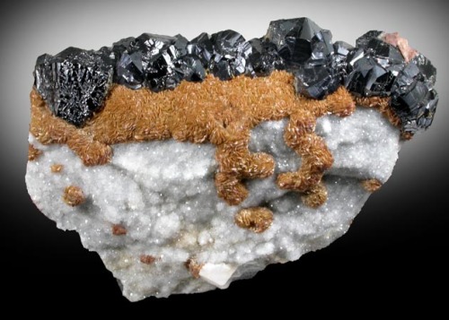 Sphalerite and brown Siderite on Quartz coated matrix - Cumbria, England