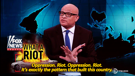 sandandglass:  The Nightly Show, April 28, 2015Larry Wilmore criticizes Fox News’ coverage of the Baltimore protests