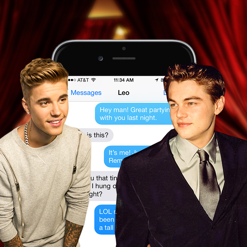 Justin Bieber Texts Leonardo DiCaprio About Being Best Friends Leonardo DiCaprio and Justin Bieber are now partying together at the same clubs. That’s great news for Biebs! Maybe not for Leo.