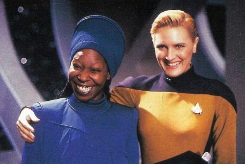 aaliyah1963:Denise Crosby and Whoopi Goldberg on the set of TNG “Yesterday’s Enterprise”