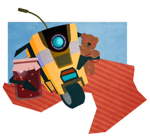Just Claptrap resting with lil bear and jam-jar