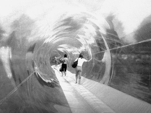 equatorjournal:  Jeffrey Shaw, Theo Botschuijver, Sean Wellesley-Miller: Waterwalk tube, 1970.  This site-specific installation was an inflatable tube made from transparent PVC foil that was floated across the Maschsee Lake in Hannover, connecting its