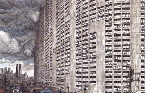 archatlas:  Tsutomu Nihei 弐瓶 勉 Tsutomu Nihei is a Japanese manga artist. His cyberpunk-influenced artwork has gained a strong cult following. At first he studied architecture and later this influence has shown up in his manga works in his depiction
