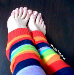 arcana-pictures:  Rainbow leg warmers and white toenails@themissarcana Wishlist | Buy Videos and Pictures | 15 videos and over 2,100 pics