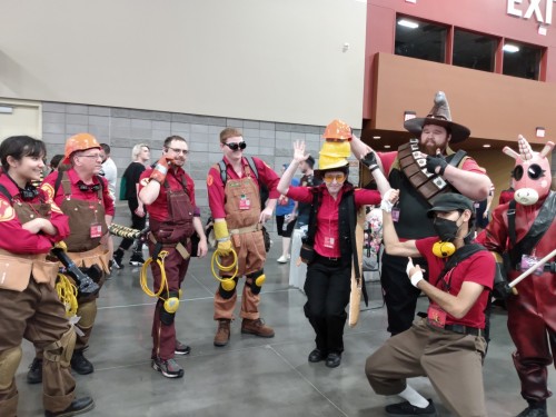 Our whole group with our sniper wearing everyone's hats.