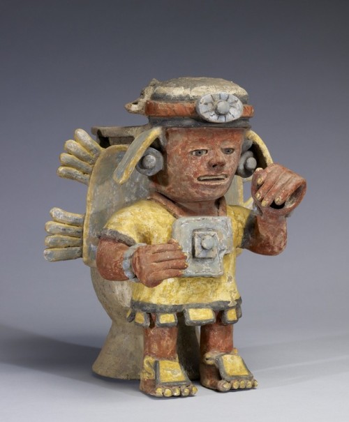 theancientwayoflife:~ Polychrome Standing Figure with Raised Hand.Culture: Mixtec Date: A.D. 1200-15